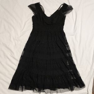 Max Studio Black Tiered Mesh Midi Dress